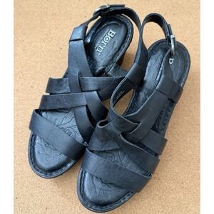 Born Carmo Black Leather Sandals Women's Size 7 Full Grain Preloved